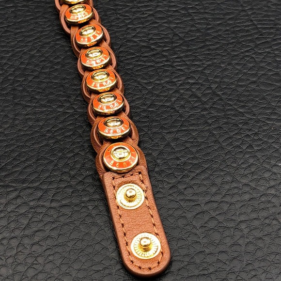 Henri Bendel Orange Rivet Wrap Bracelet Gold Tone Hobnails Soft Braided Leather - Picture 6 of 9